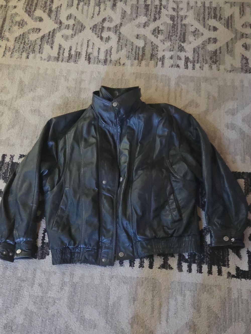 Black Genuine Leather Biker Style Jacket Removable Zip Liner -